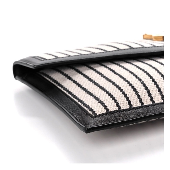Yves Saint Laurent Uptown Canvas Striped Clutch Cream Black YSL Gold Hardware - Picture 6 of 14